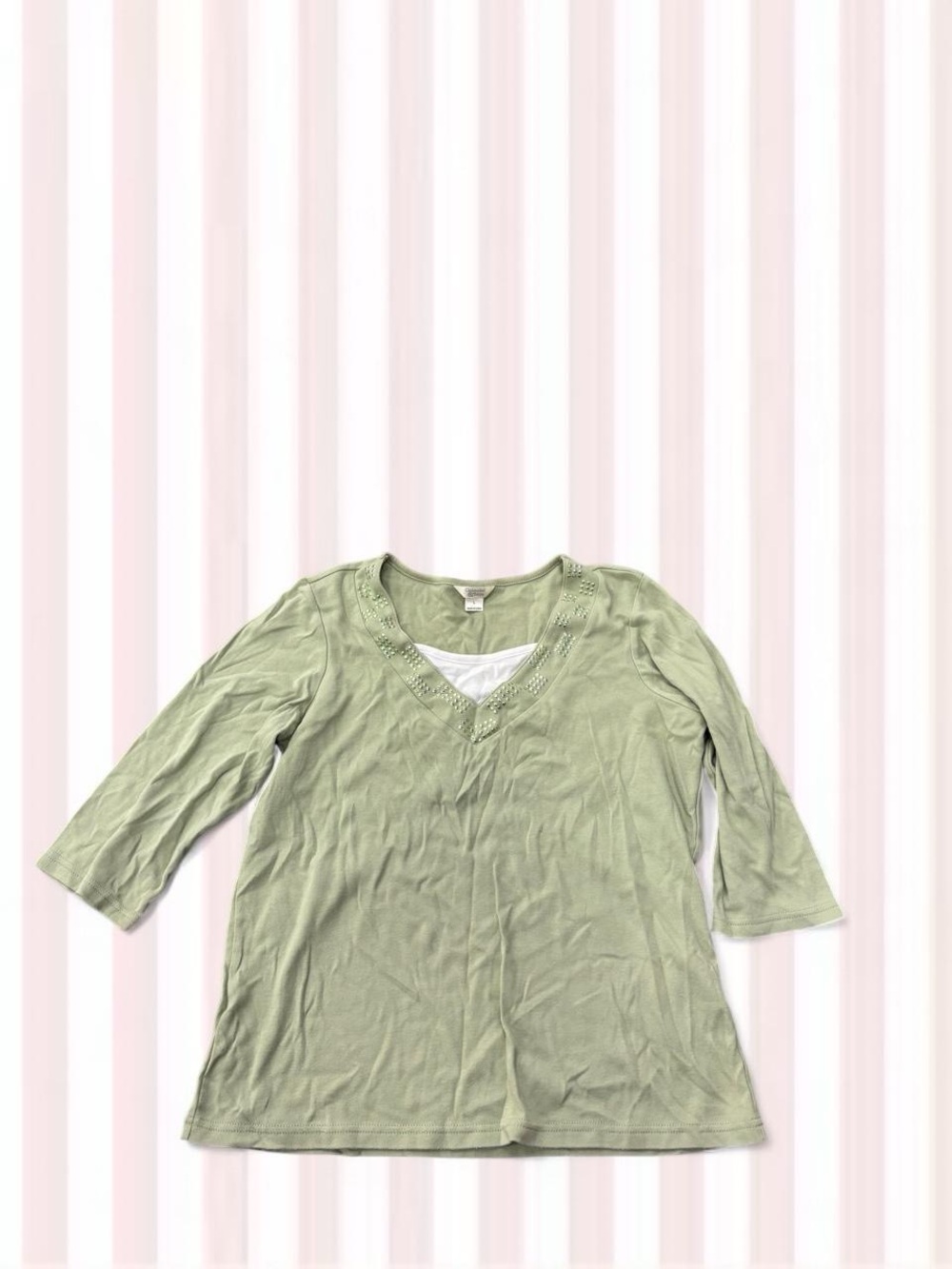 Christopher & Banks Light Green V-Neck Long Sleeve Top